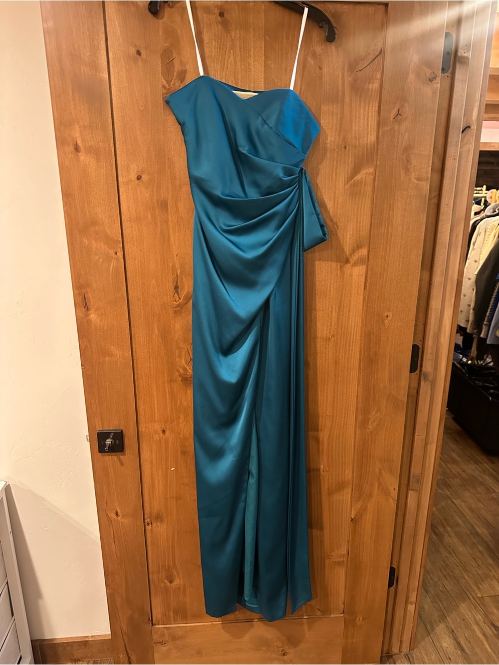Halston Heritage Teal Strapless Satin Gown